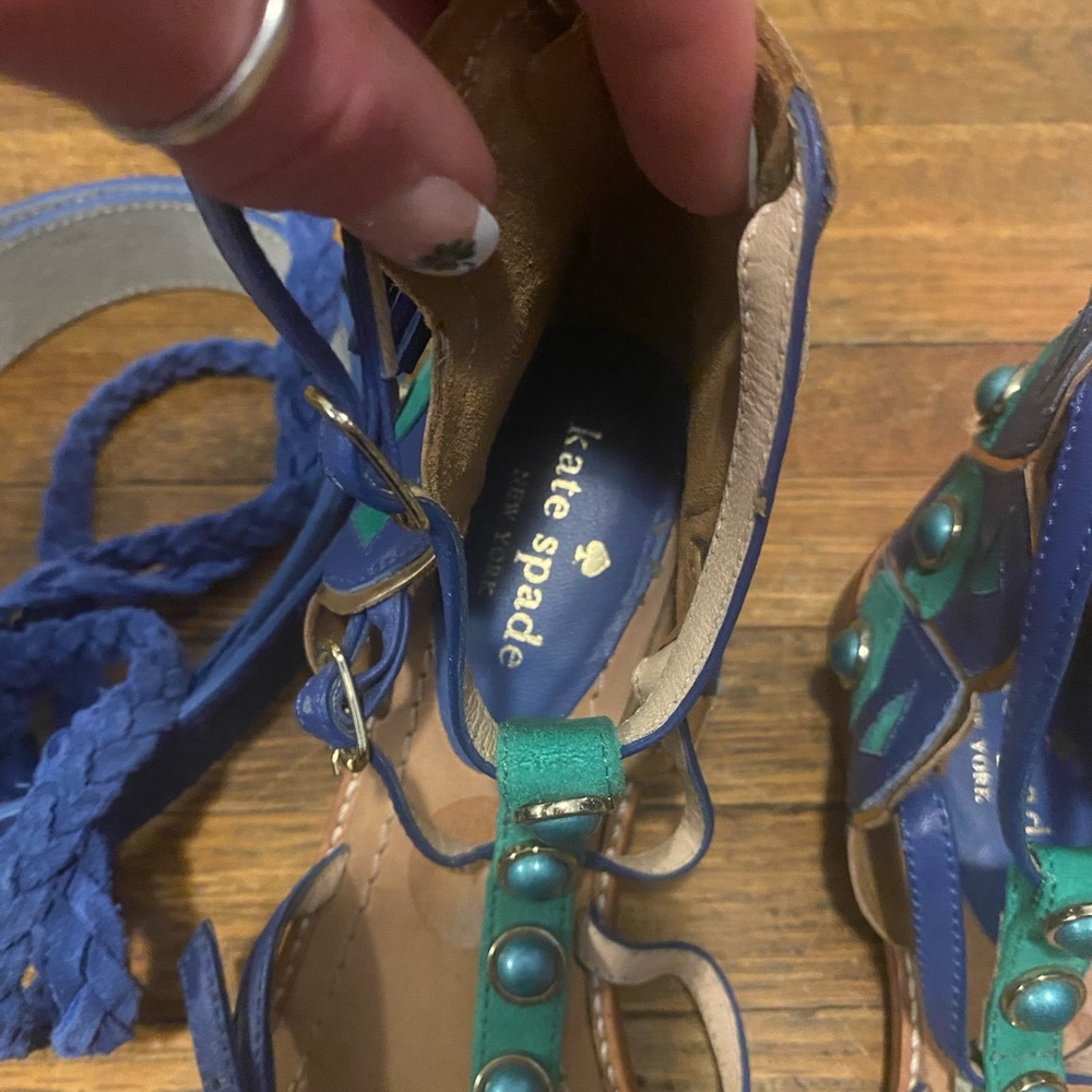 Kate Spade Blue and Turquoise Beaded Gladiator Sandals 8.5 w/ Matching Belt - Picture 2 of 6